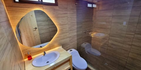 Deluxe Cabin, Mountain View | Bathroom | Rainfall showerhead, heated floors, towels, soap