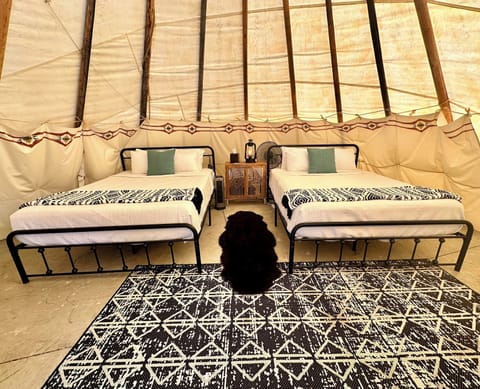 Luxury Glamping Tipi- 2 Queen Beds , Non-smoking, Mountain View | Egyptian cotton sheets, premium bedding, individually decorated