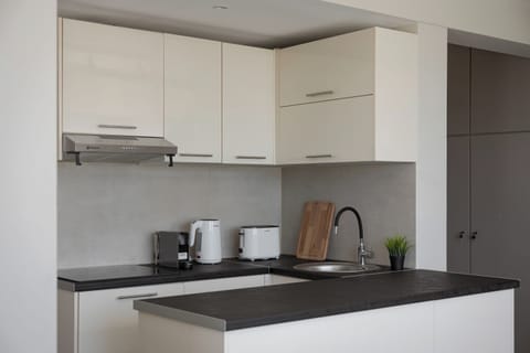 Luxury Apartment | Private kitchen | Fridge, microwave, stovetop, espresso maker