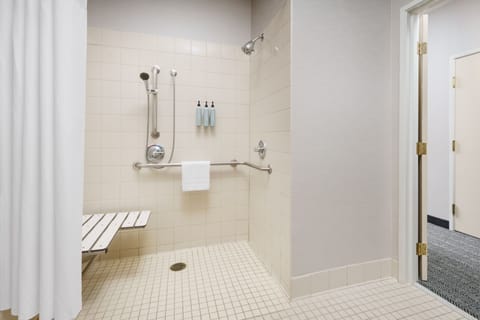 Combined shower/tub, hair dryer, towels