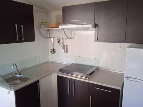 Chalet | Private kitchen | Fridge, microwave, stovetop, electric kettle