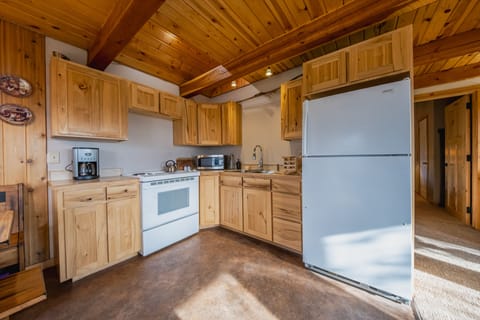 Cabin, Multiple Beds, Patio, Mountain View (The Cabin on the Ranch) | Private kitchen | Fridge, microwave, oven, stovetop