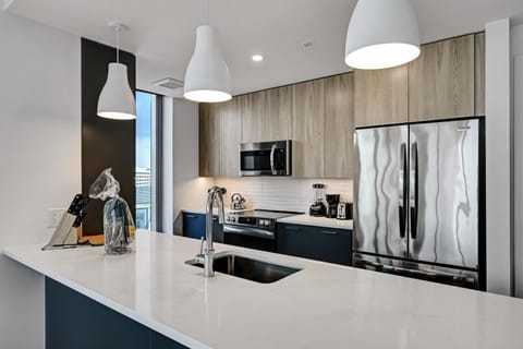 Luxury Apartment, 2 Bedrooms, City View | Private kitchen | Full-size fridge, microwave, oven, stovetop