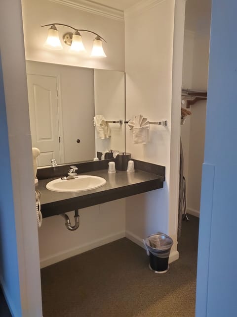 Combined shower/tub, free toiletries, hair dryer, towels