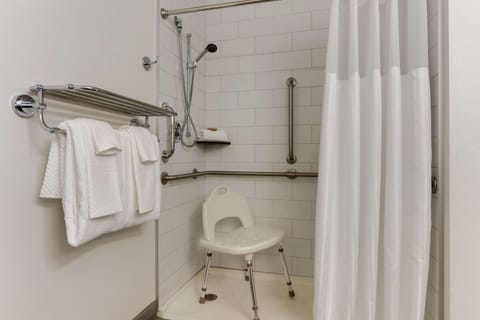 Combined shower/tub, free toiletries, hair dryer, towels