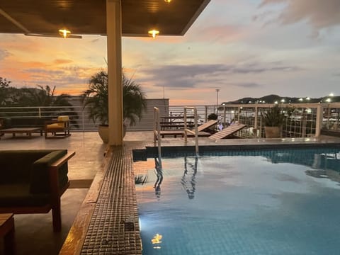 Outdoor pool, sun loungers