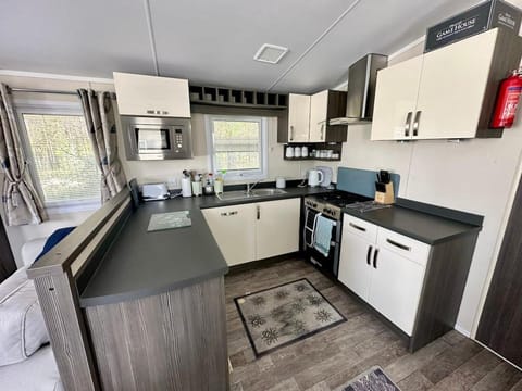 Cabin | Private kitchen | Fridge, microwave, oven, stovetop