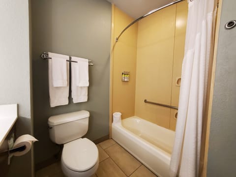 Combined shower/tub, hair dryer, towels