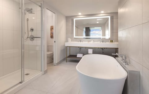 Signature Suite (Panoramique) | Bathroom | Combined shower/tub, eco-friendly toiletries, hair dryer, towels