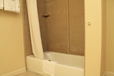 Combined shower/tub, free toiletries, hair dryer, towels