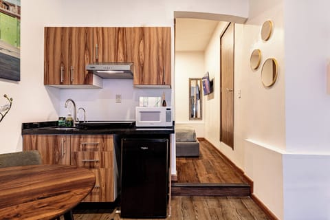 Deluxe Apartment | Private kitchen | Fridge, microwave, oven, stovetop
