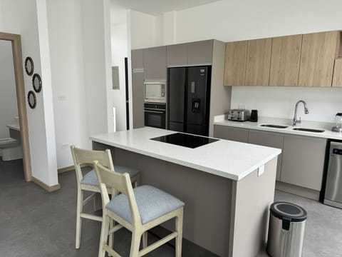 Deluxe House | Private kitchen | Fridge, microwave, electric kettle, cookware/dishes/utensils