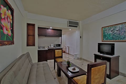 21-inch flat-screen TV with satellite channels, TV