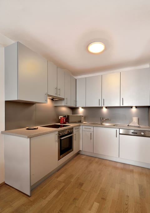 Deluxe Apartment, 2 Bedrooms | Private kitchen | Full-size fridge, oven, stovetop, dishwasher