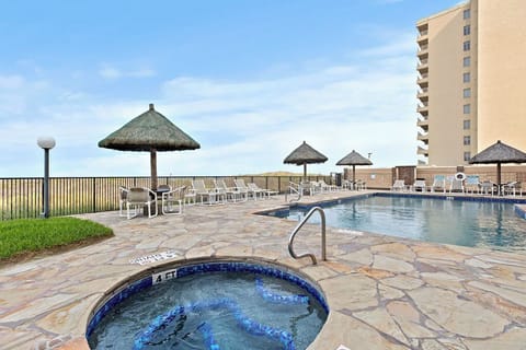 Outdoor pool, pool umbrellas