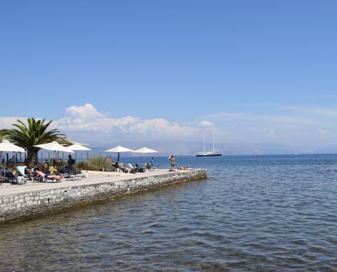 Beach nearby, sun loungers, beach umbrellas, fishing