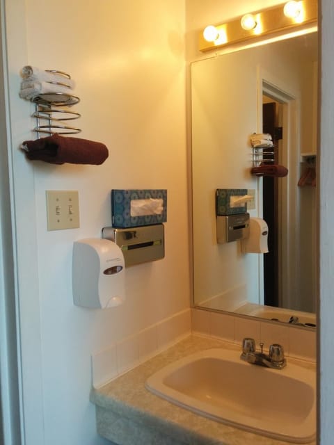 Combined shower/tub, hair dryer, towels