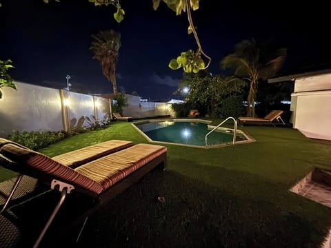 Outdoor pool, sun loungers