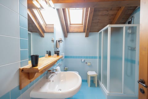 Shower, hair dryer, bathrobes, slippers