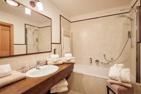 Hair dryer, slippers, towels