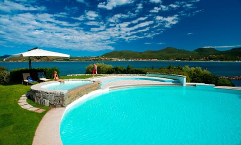 Outdoor pool, pool umbrellas