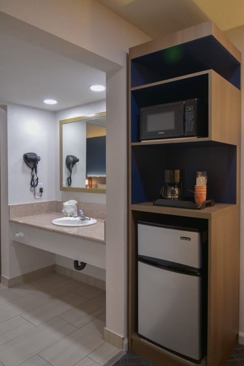 Suite, 1 King Bed, Non Smoking | Desk, laptop workspace, blackout drapes, iron/ironing board