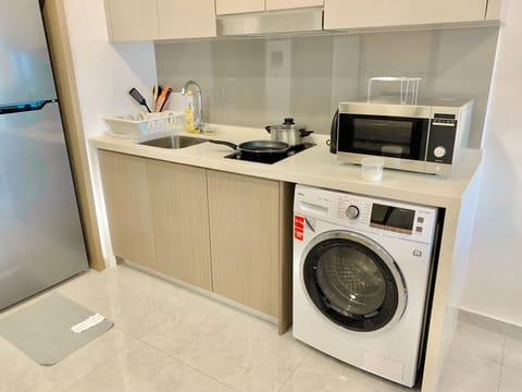 Family Apartment | Private kitchen | Full-size fridge, cookware/dishes/utensils, cleaning supplies, freezer