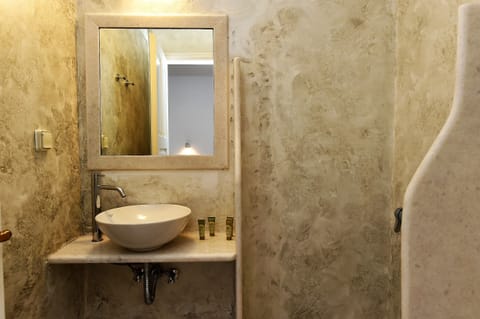 Studio, Patio, Partial Sea View | Bathroom | Hair dryer, towels, soap, shampoo