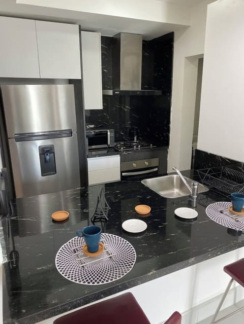 Deluxe Apartment, City View | Private kitchen | Full-size fridge, microwave, oven, stovetop