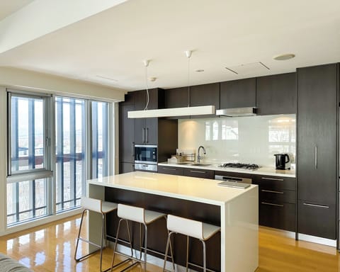 Premium Apartment, 3 Bedrooms | Private kitchen | Full-size fridge, microwave, oven, stovetop