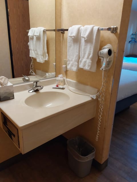 Combined shower/tub, free toiletries, hair dryer, towels