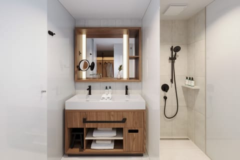 Shower, eco-friendly toiletries, hair dryer, slippers