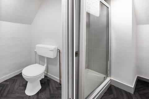 Shower, towels, toilet paper