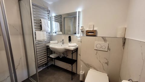 Economy Room | Bathroom | Hair dryer, towels, soap, shampoo