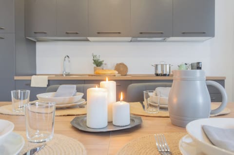 Apartment (1 Bedroom) | Private kitchen | Oven, espresso maker, electric kettle, highchair