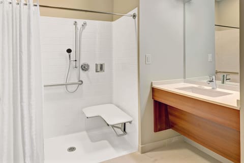 Combined shower/tub, eco-friendly toiletries, hair dryer, towels