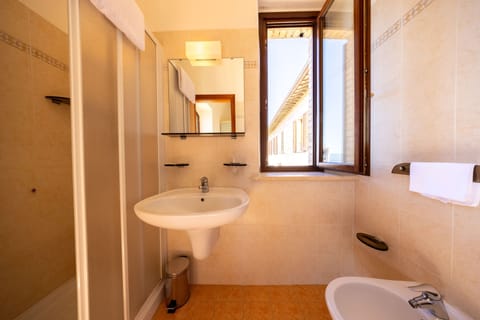 Panoramic Single Room, City View | Bathroom | Shower, slippers, towels, soap