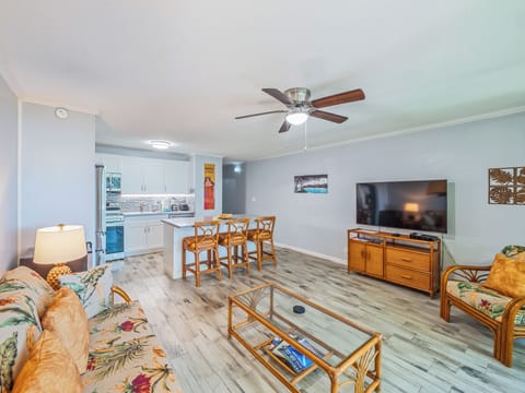 Condo, 1 King Bed with Sofa bed, Lanai, Garden View (Kalanikai #118) | Living area | 50-inch flat-screen TV with digital channels