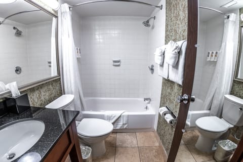 Deluxe Room, 2 Queen Beds | Bathroom | Eco-friendly toiletries, hair dryer, towels, soap