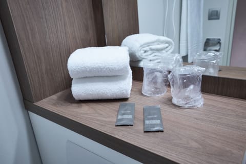 Eco-friendly toiletries, hair dryer, towels