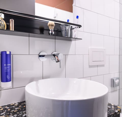 Shower, hair dryer, slippers, heated floors