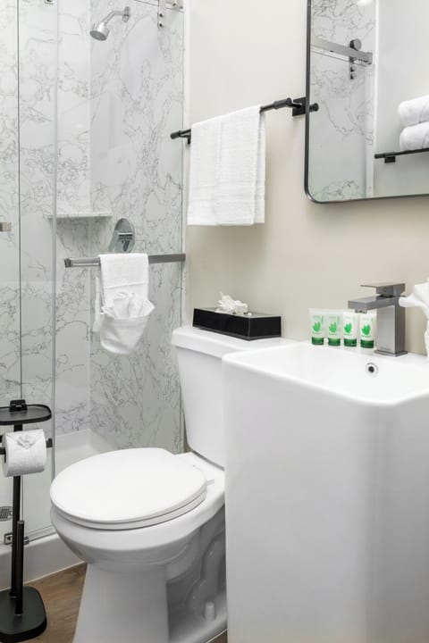 Comfort Room, 1 Queen Bed, Non Smoking | Bathroom | Shower, hair dryer, towels, soap