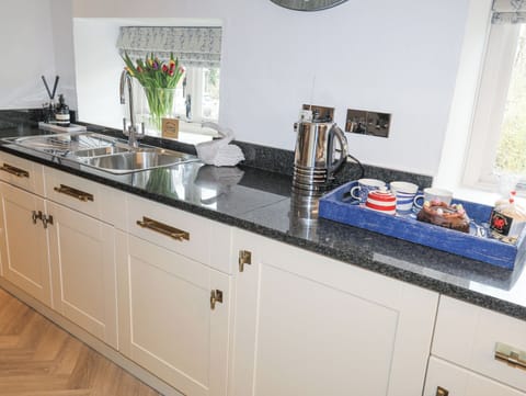 Fridge, dishwasher, cookware/dishes/utensils