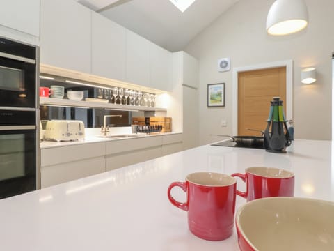 Fridge, dishwasher, electric kettle, cookware/dishes/utensils