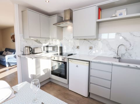 Fridge, electric kettle, cookware/dishes/utensils