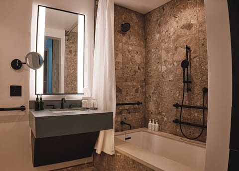 Hair dryer, bathrobes, towels, soap