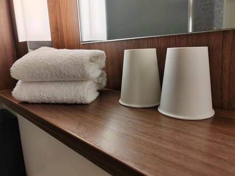 Shower, eco-friendly toiletries, hair dryer, towels