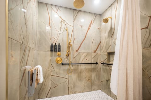 Hair dryer, slippers, towels, soap