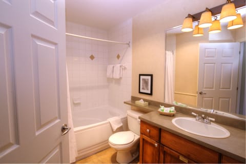 Combined shower/tub, free toiletries, hair dryer, towels