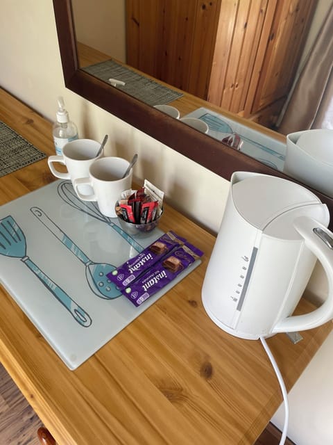 Individually decorated, desk, laptop workspace, blackout drapes